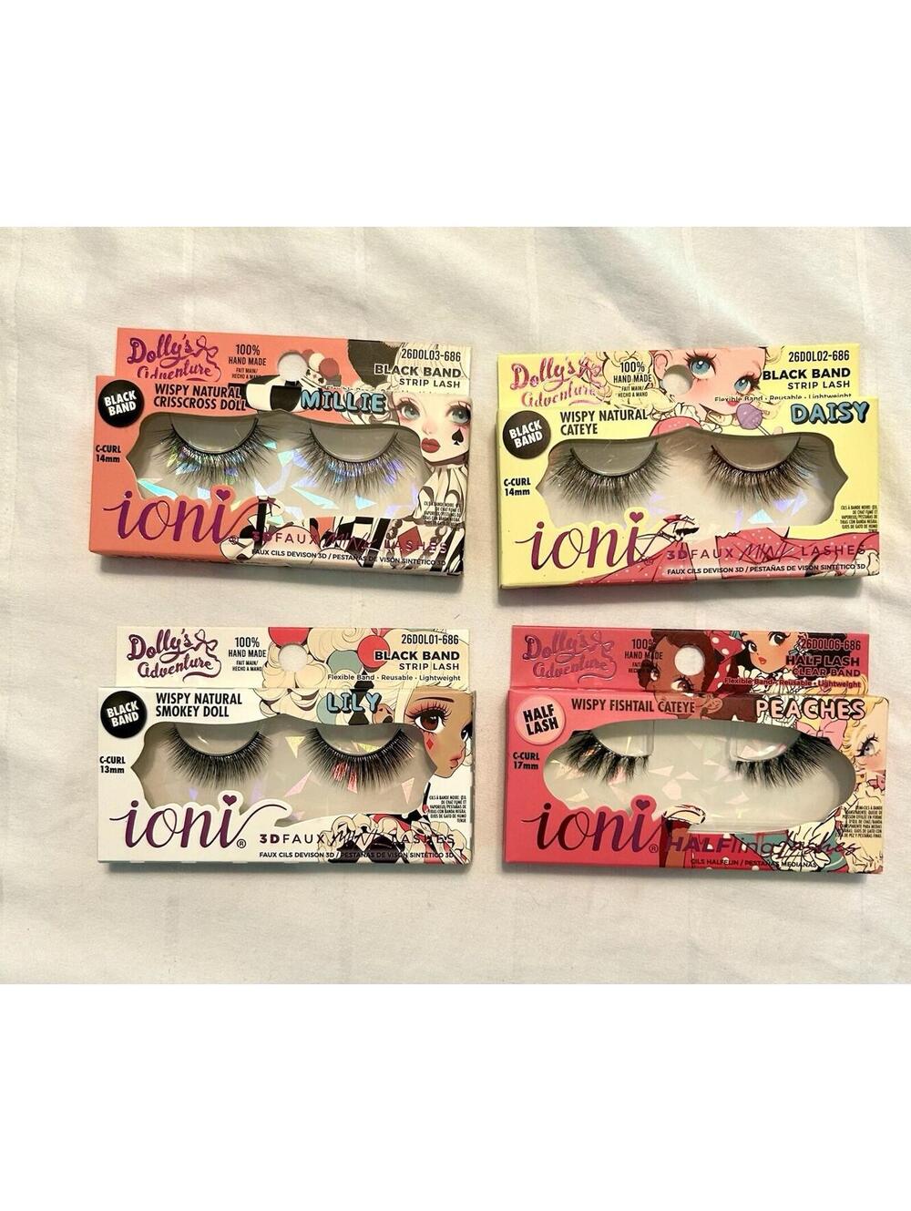 4 NIB IONI *Dolly’s Adventure* 3D Faux Lashes - Wispy, Halfling, Cateye, Doll